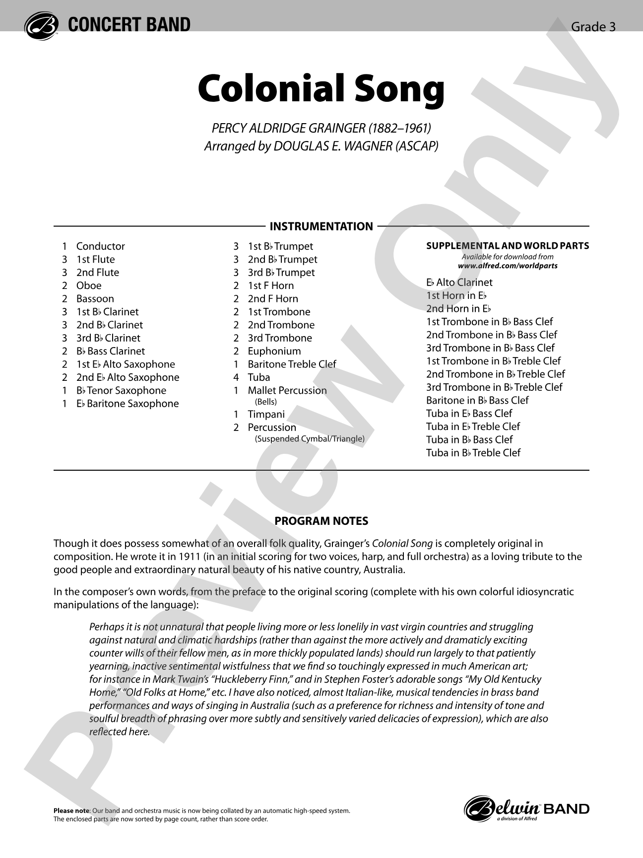 Colonial Song: Concert Band Conductor Score & Parts