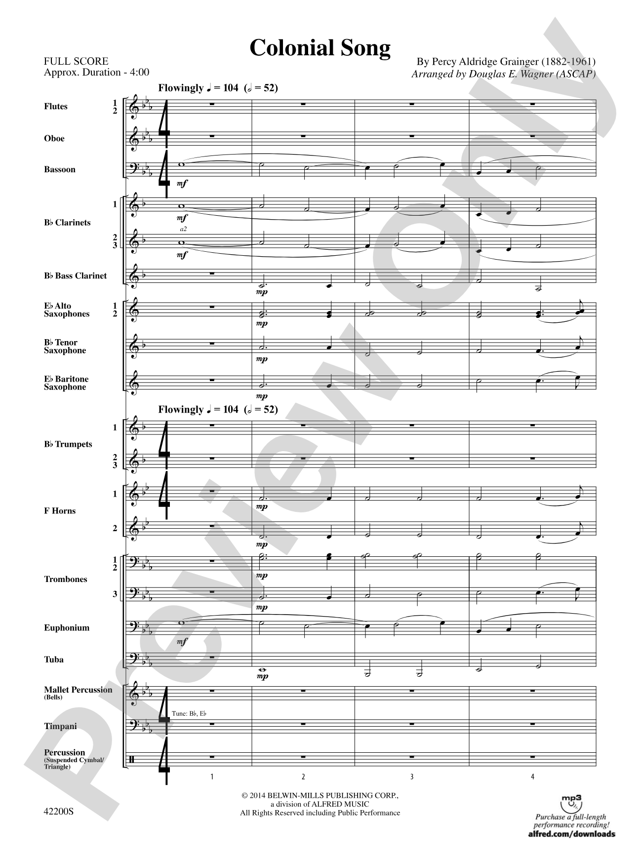 Colonial Song: Concert Band Conductor Score & Parts