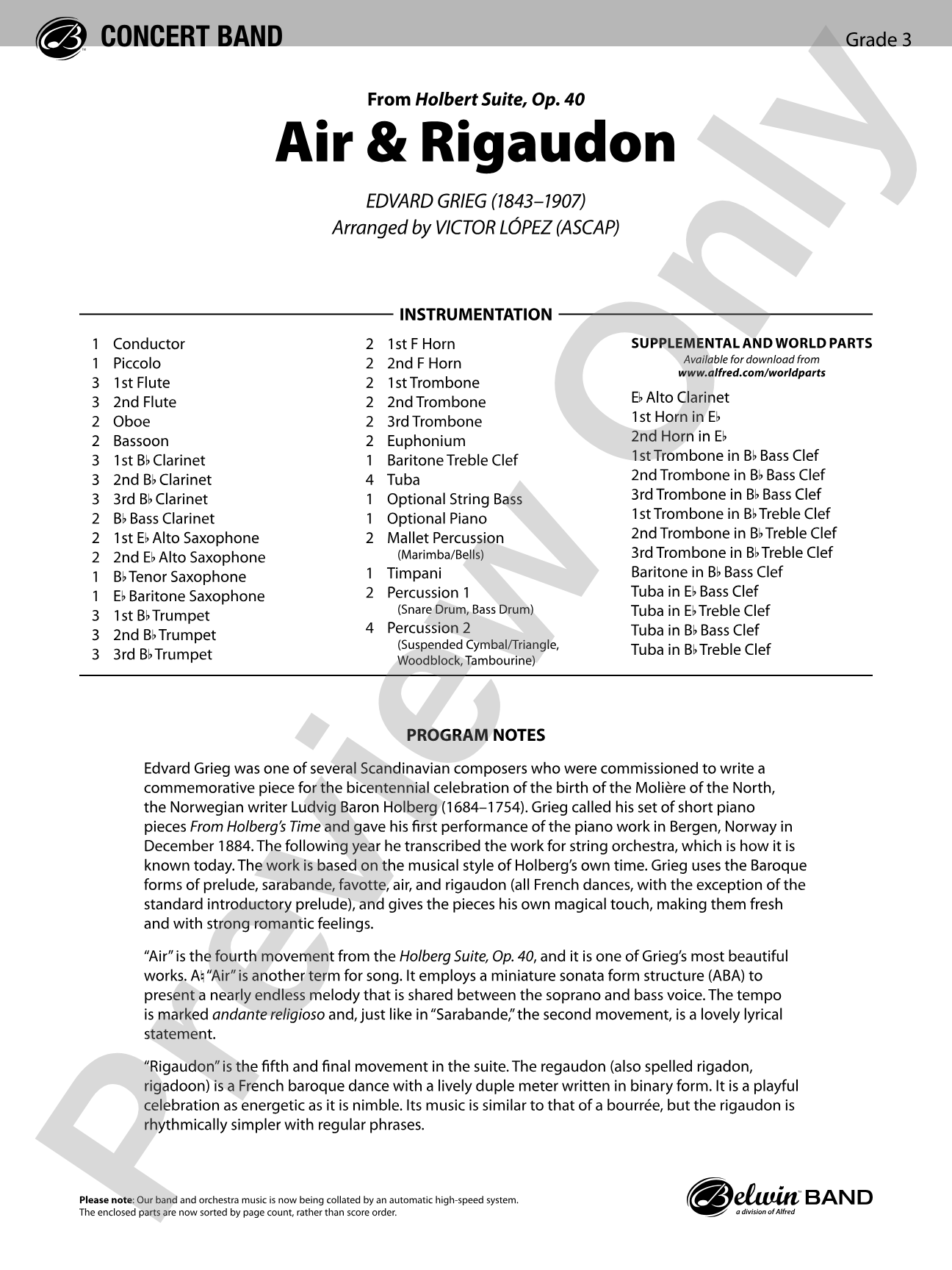 Air & Rigaudon: Concert Band Conductor Score & Parts