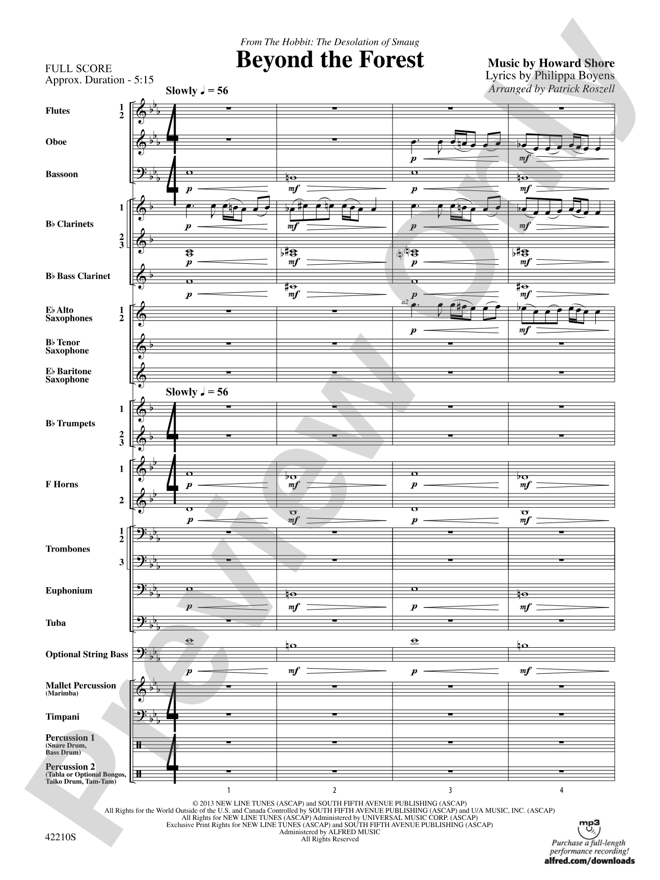 Beyond the Forest (from The Hobbit: The Desolation of Smaug): Concert Band Conductor Score & Parts