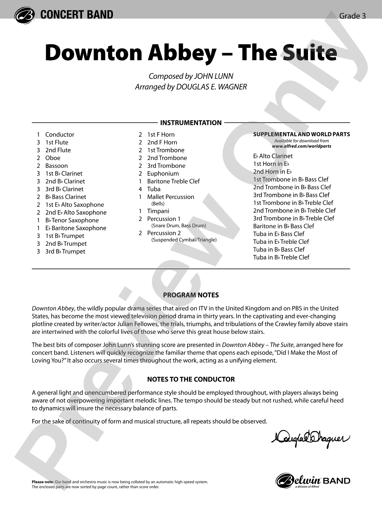 Downton Abbey -- The Suite: Concert Band Conductor Score & Parts