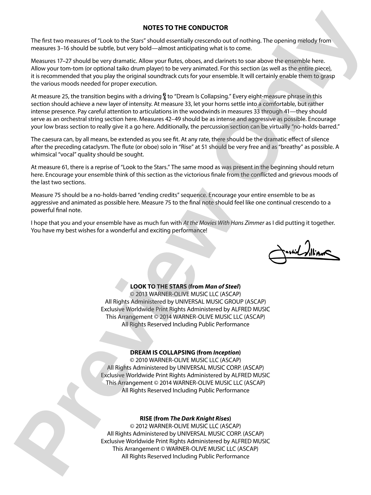 At the Movies with Hans Zimmer: Concert Band Conductor Score & Parts