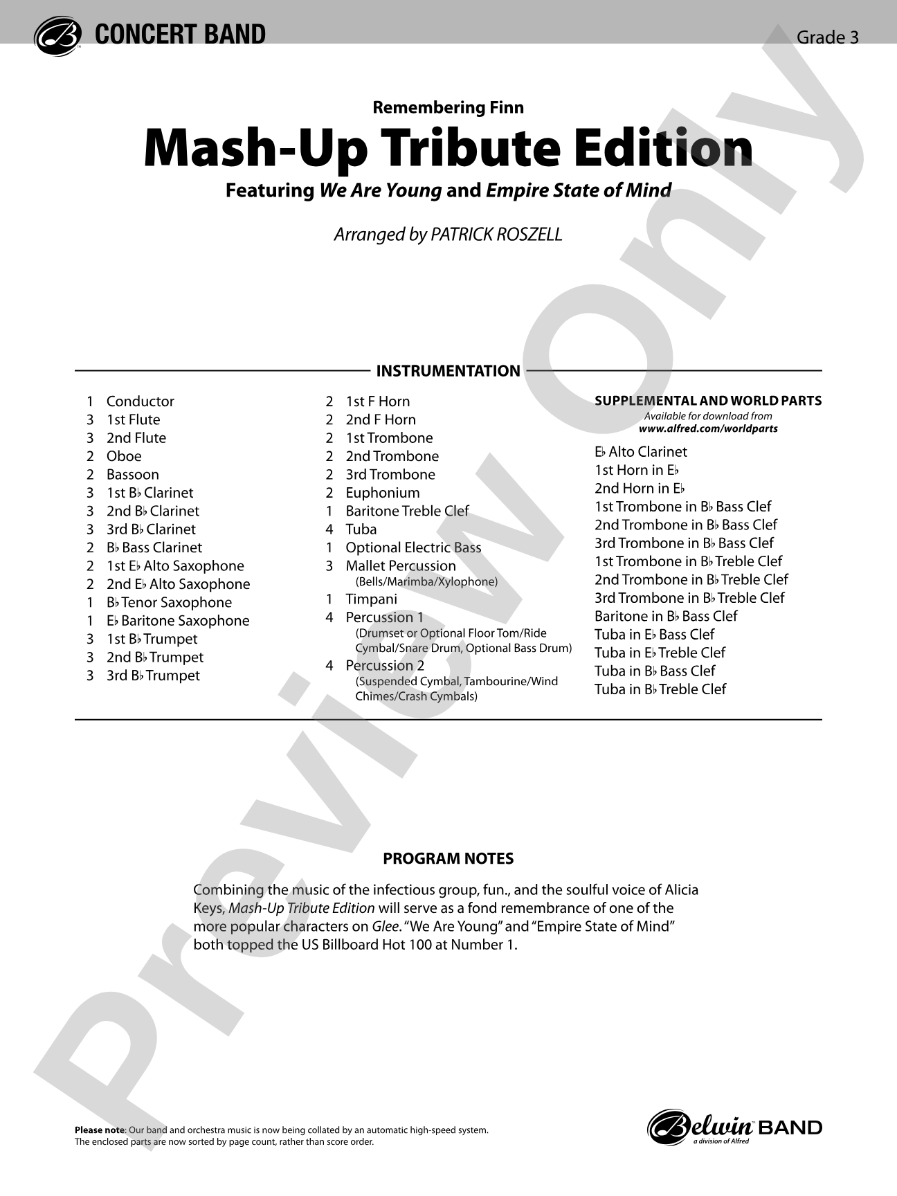 Mash-Up---Tribute Edition (Remembering Finn) (as featured on Glee): Concert Band Conductor Score & Parts