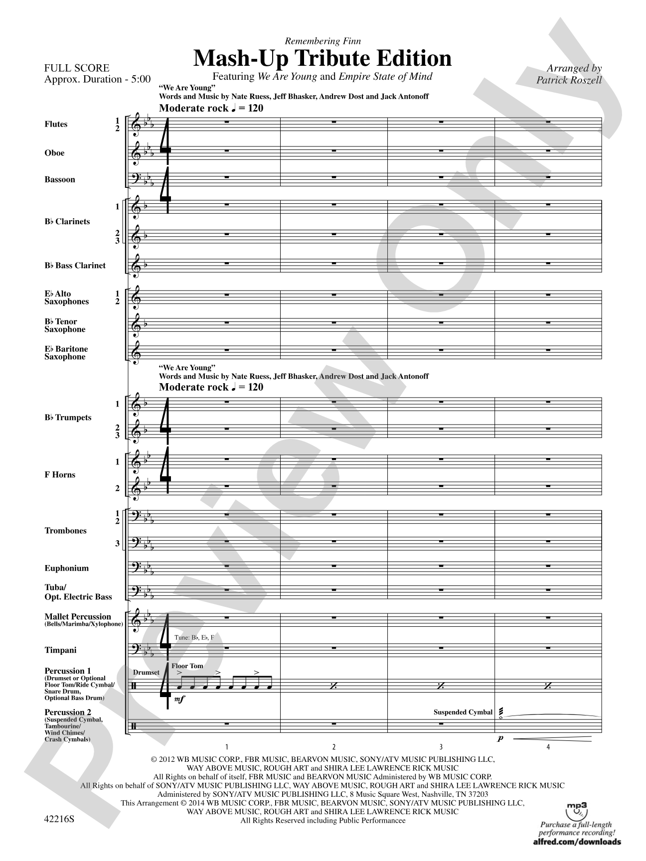 Mash-Up---Tribute Edition (Remembering Finn) (as featured on Glee): Concert Band Conductor Score & Parts