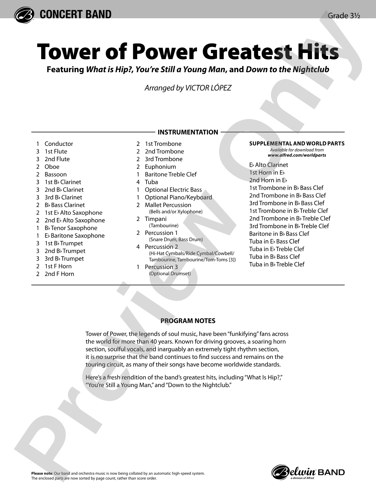 Tower of Power Greatest Hits: Concert Band Conductor Score & Parts