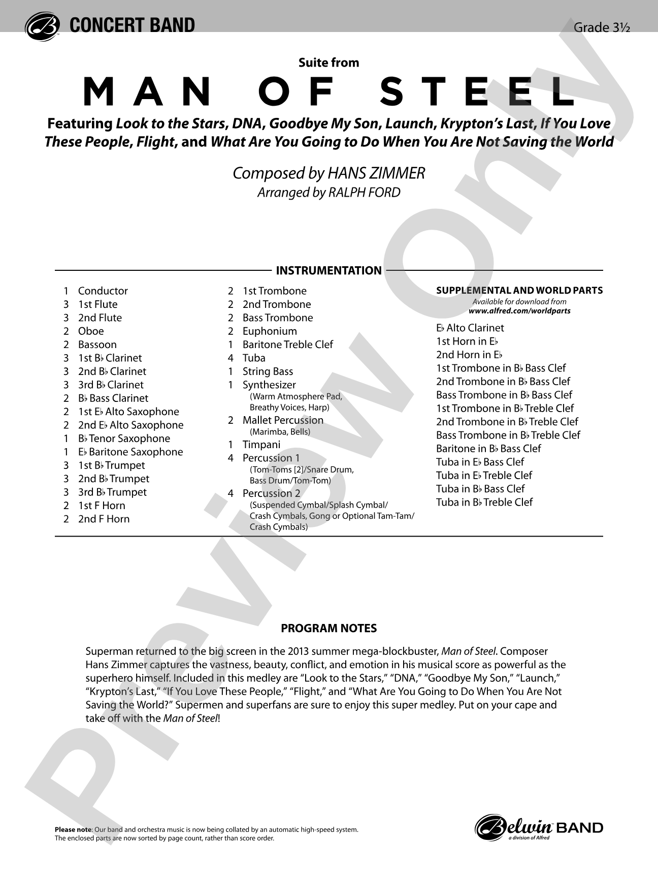Man of Steel, Suite from: Concert Band Conductor Score & Parts