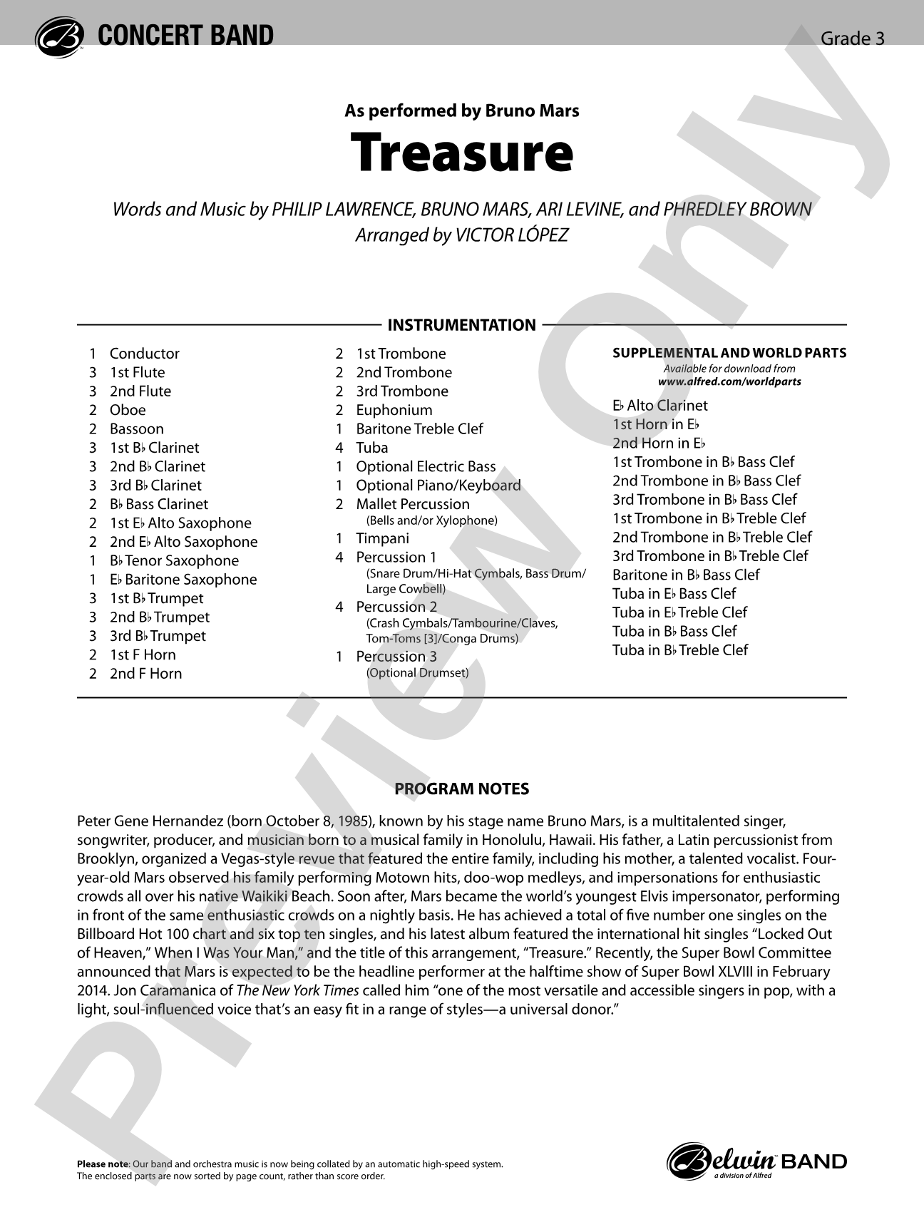 Treasure: Concert Band Conductor Score & Parts