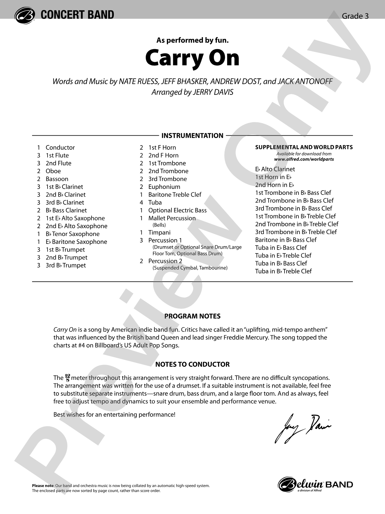 Carry On: Concert Band Conductor Score & Parts