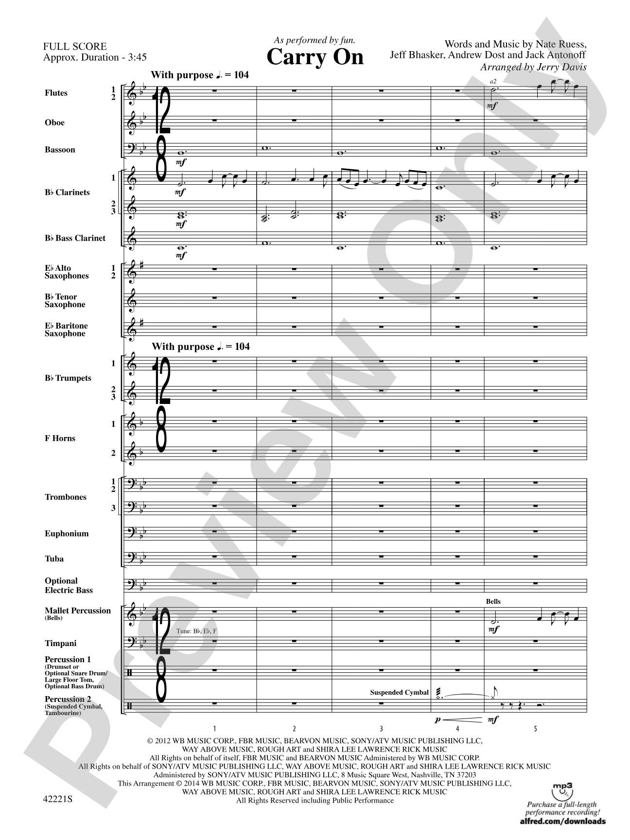 Carry On: Concert Band Conductor Score & Parts