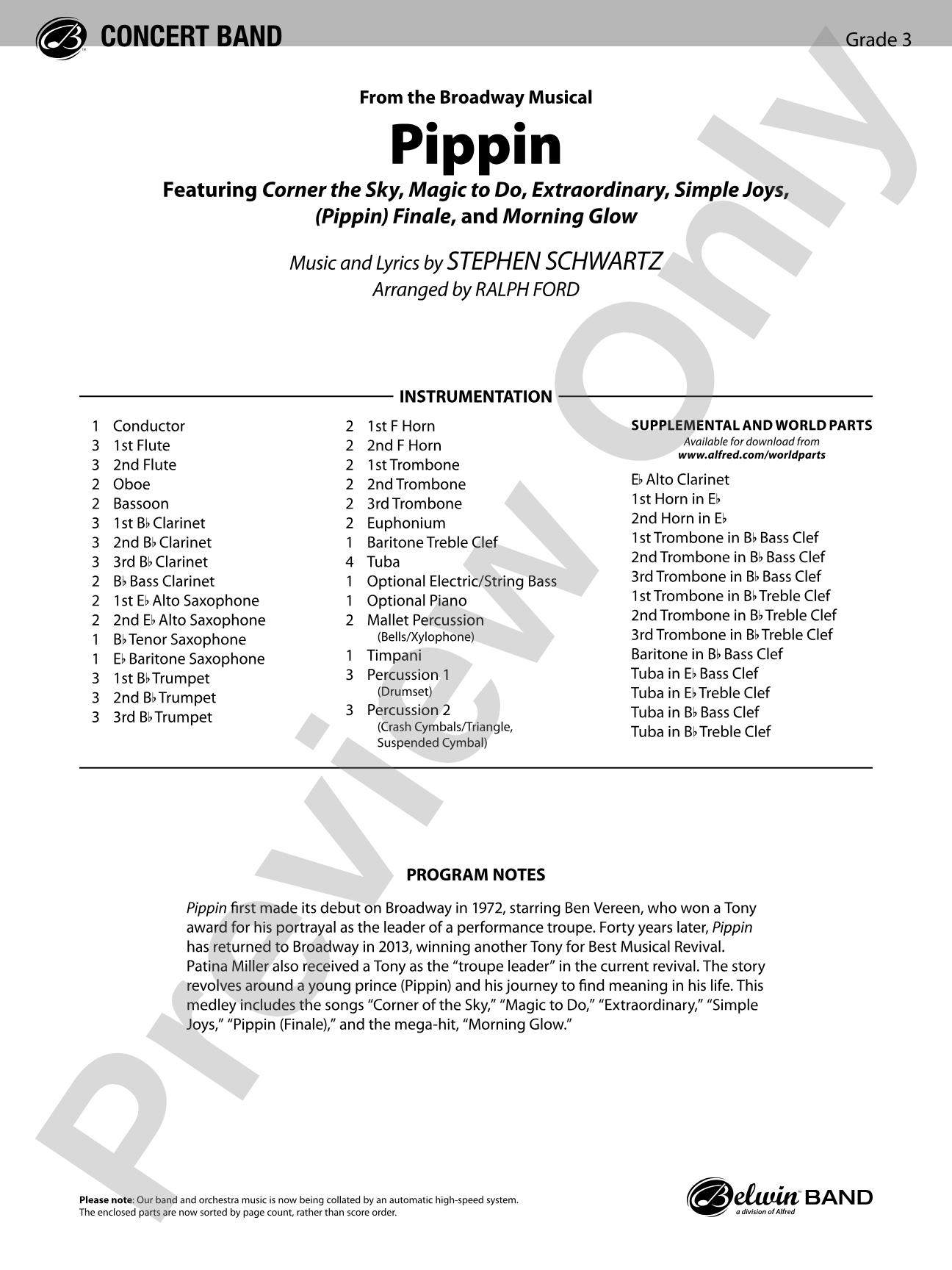Pippin: Concert Band Conductor Score & Parts