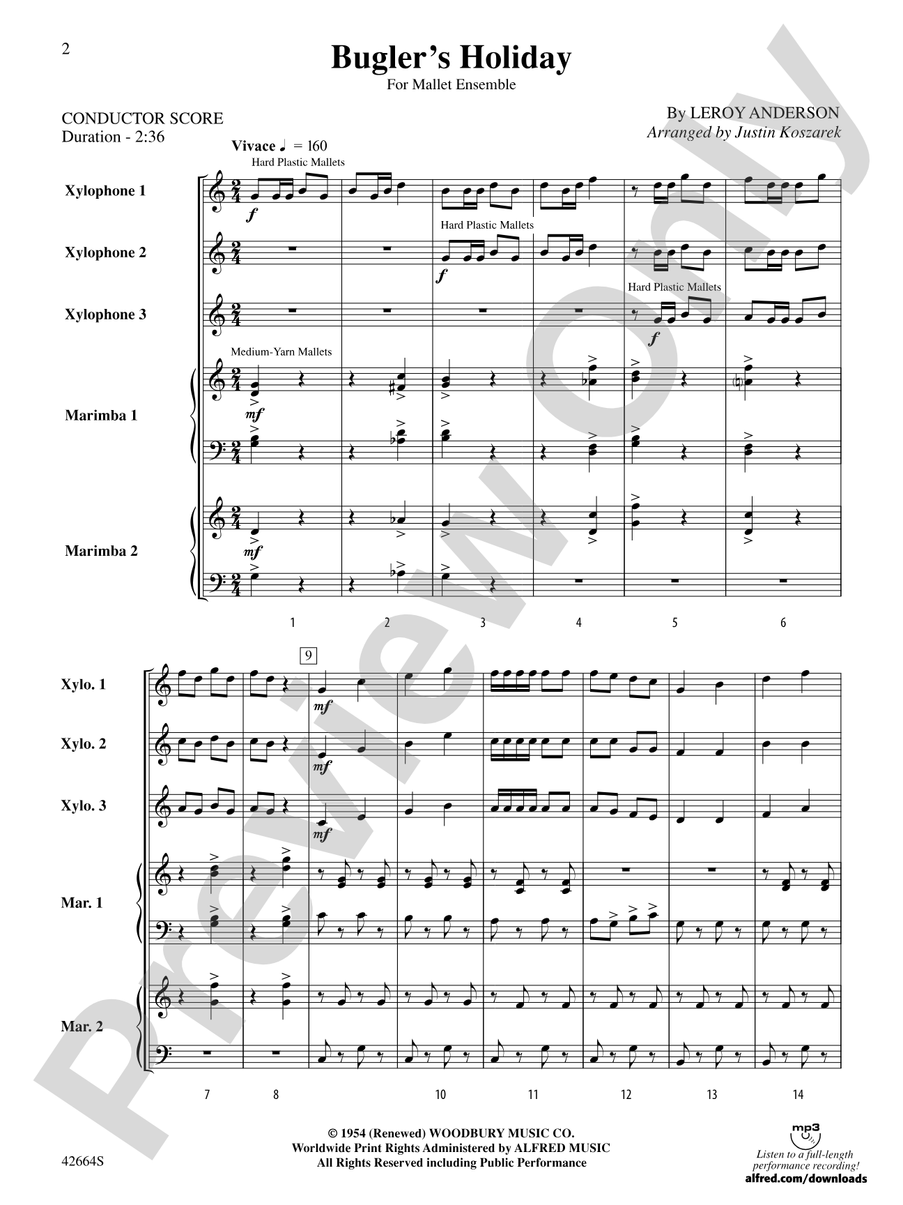 Bugler's Holiday: Percussion Ensemble Conductor Score & Parts