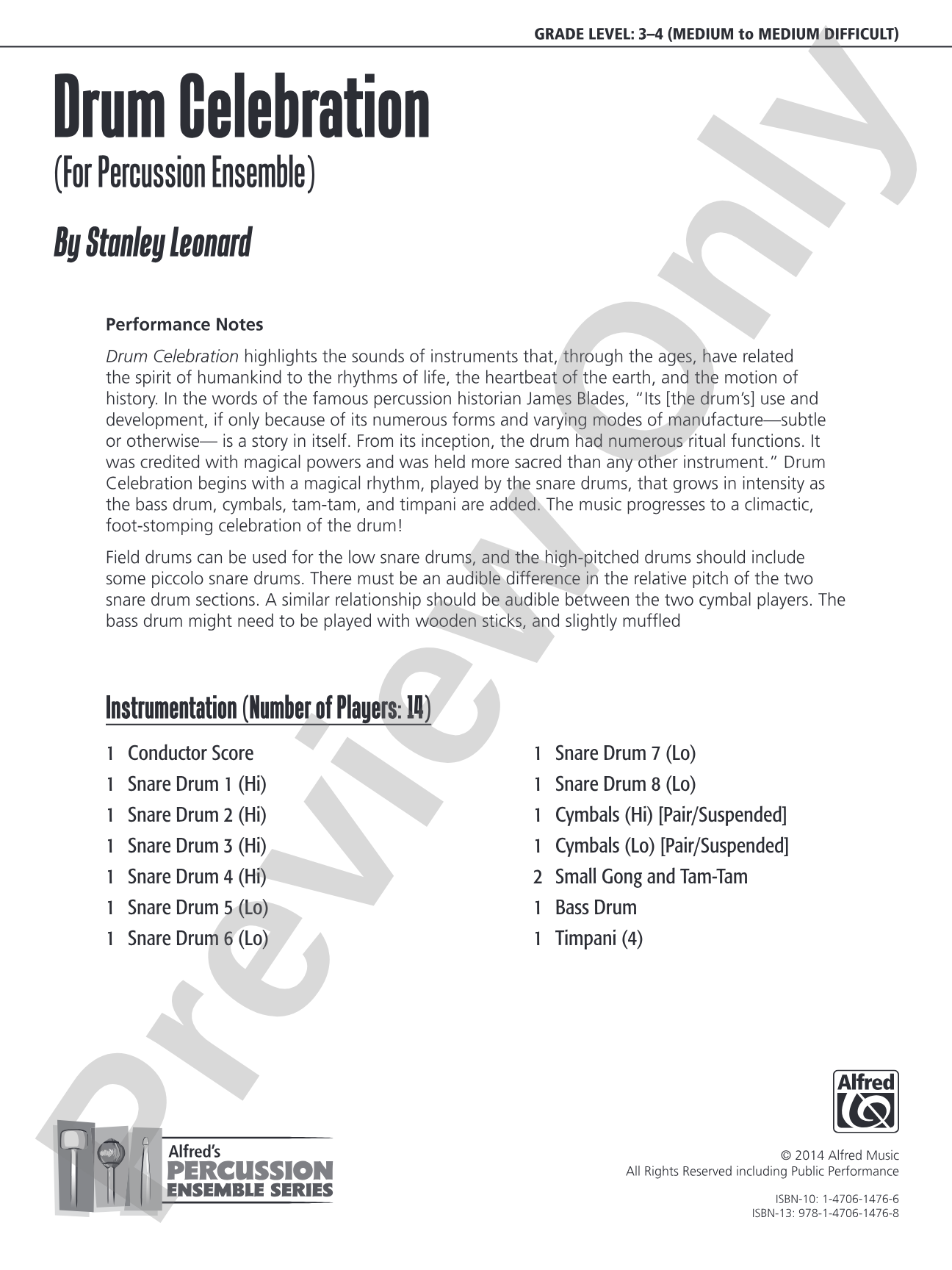 Drum Celebration: Percussion Ensemble Conductor Score & Parts