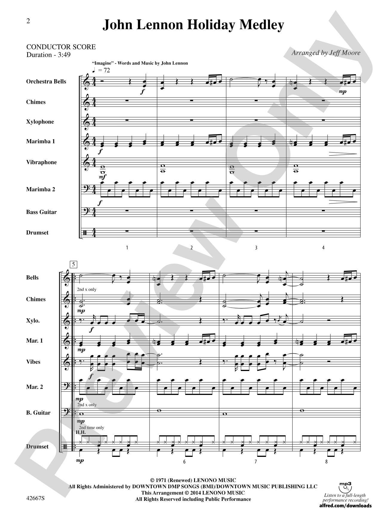 John Lennon Holiday Medley: Percussion Ensemble Conductor Score & Parts
