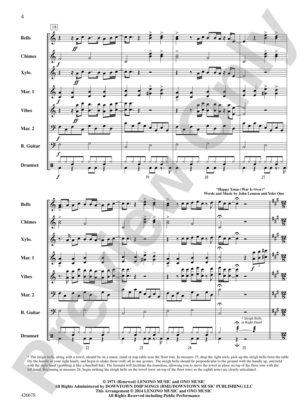John Lennon Holiday Medley: Percussion Ensemble Conductor Score & Parts