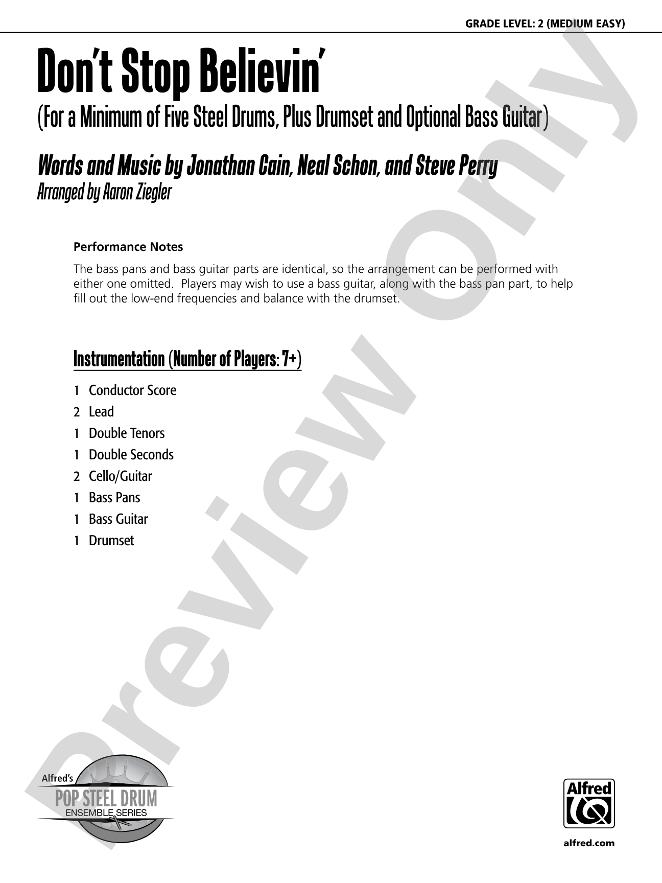 Don't Stop Believin': Steel Drum Conductor Score & Parts