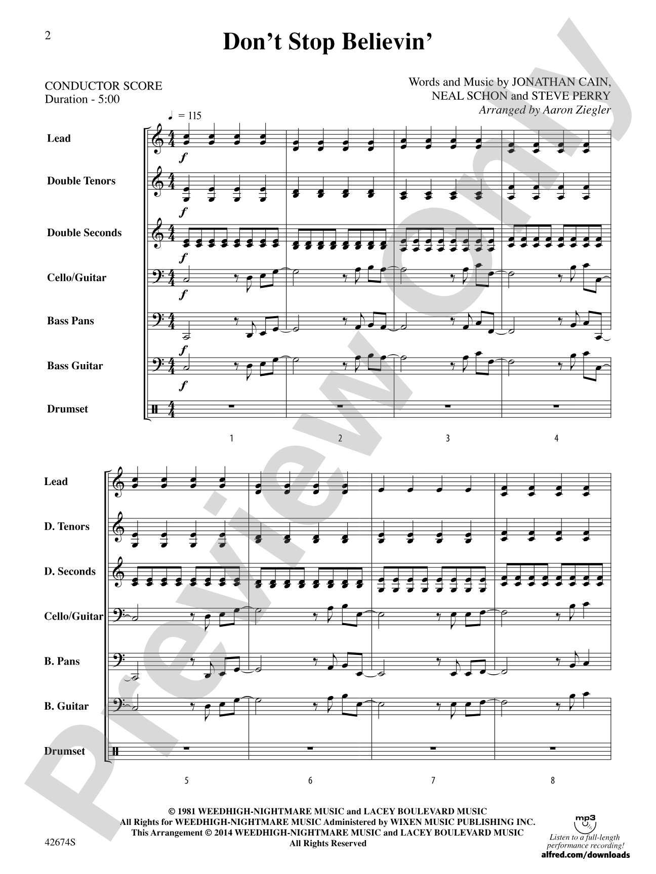 Don't Stop Believin': Steel Drum Conductor Score & Parts