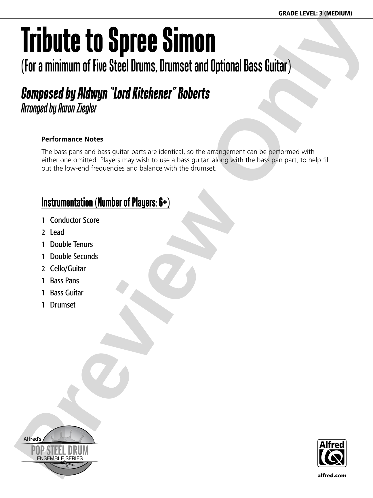 Tribute to Spree Simon: Steel Drum Conductor Score & Parts