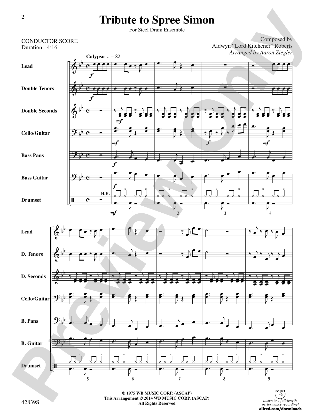 Tribute to Spree Simon: Steel Drum Conductor Score & Parts
