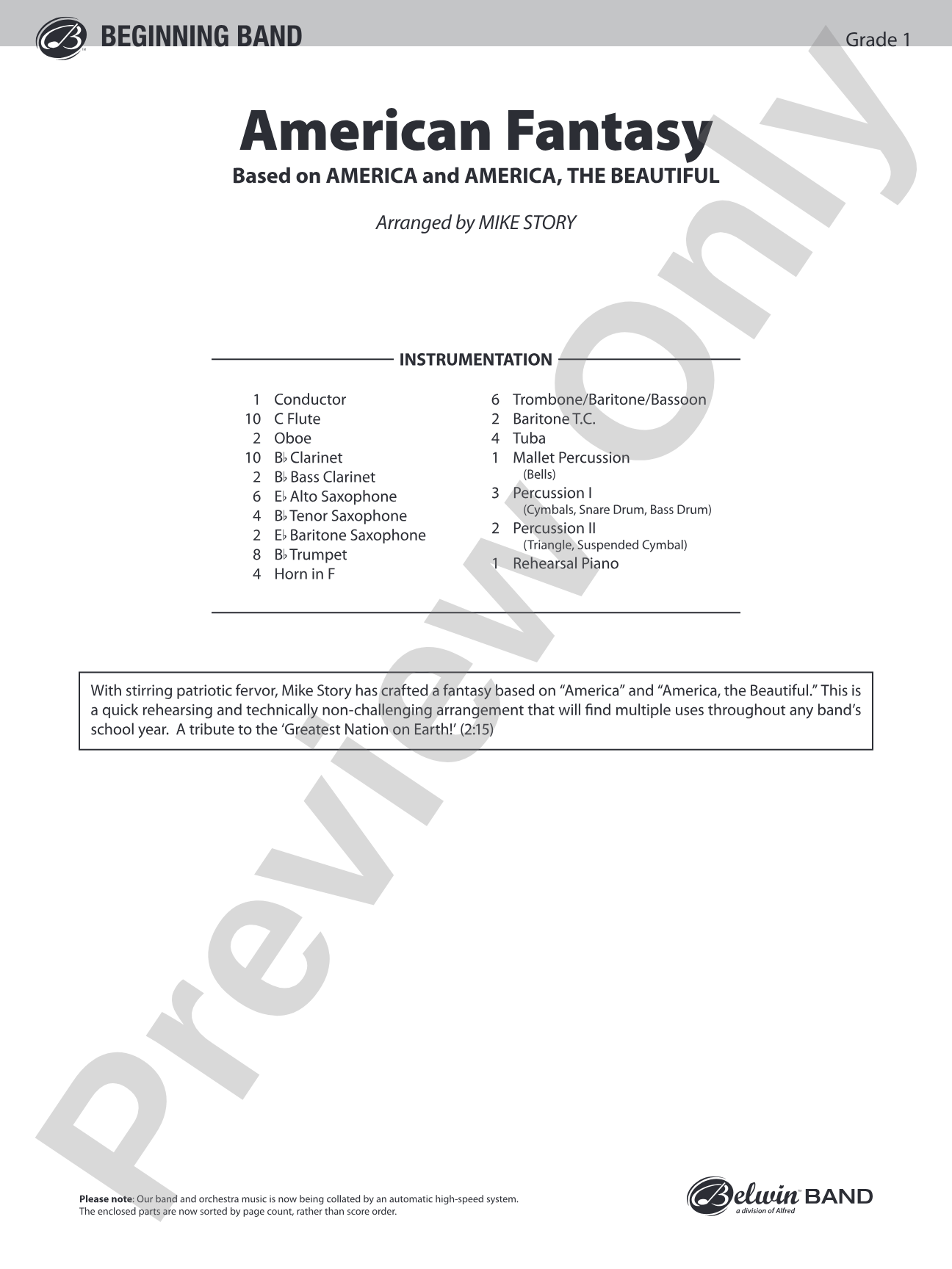 American Fantasy (based on "America" and "America, the Beautiful"): Concert Band Conductor Score & Parts