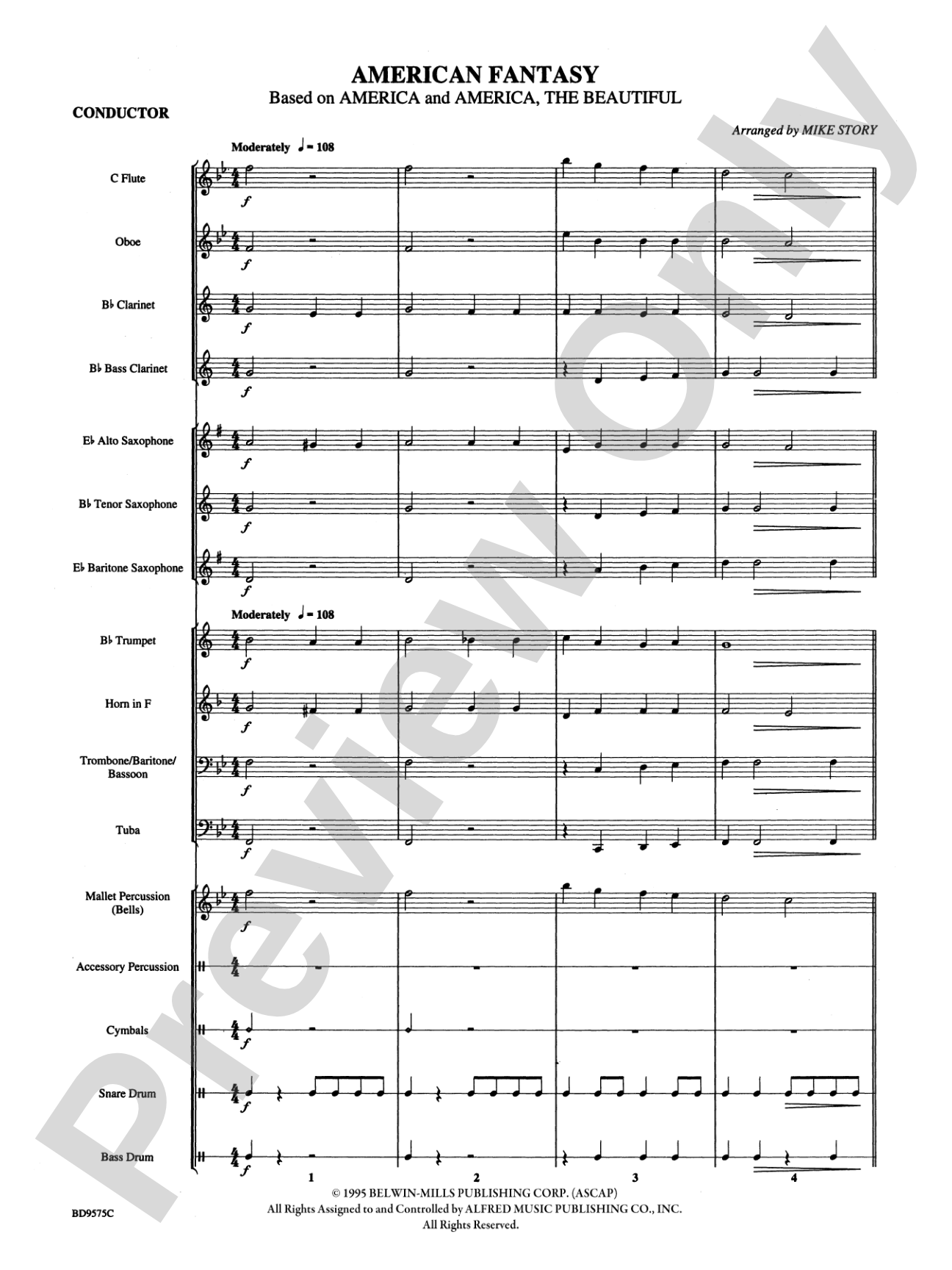 American Fantasy (based on "America" and "America, the Beautiful"): Concert Band Conductor Score & Parts