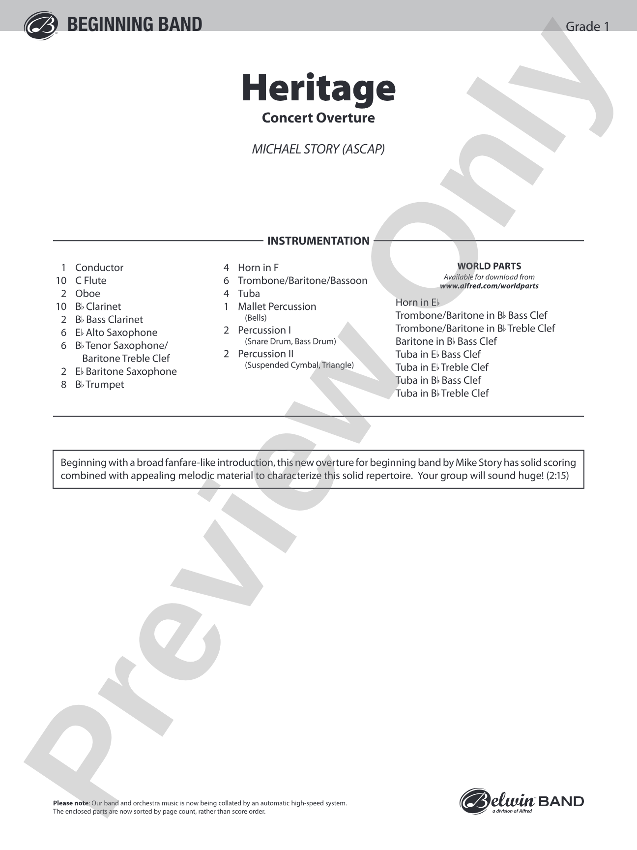 Heritage (Concert Overture): Concert Band Conductor Score & Parts