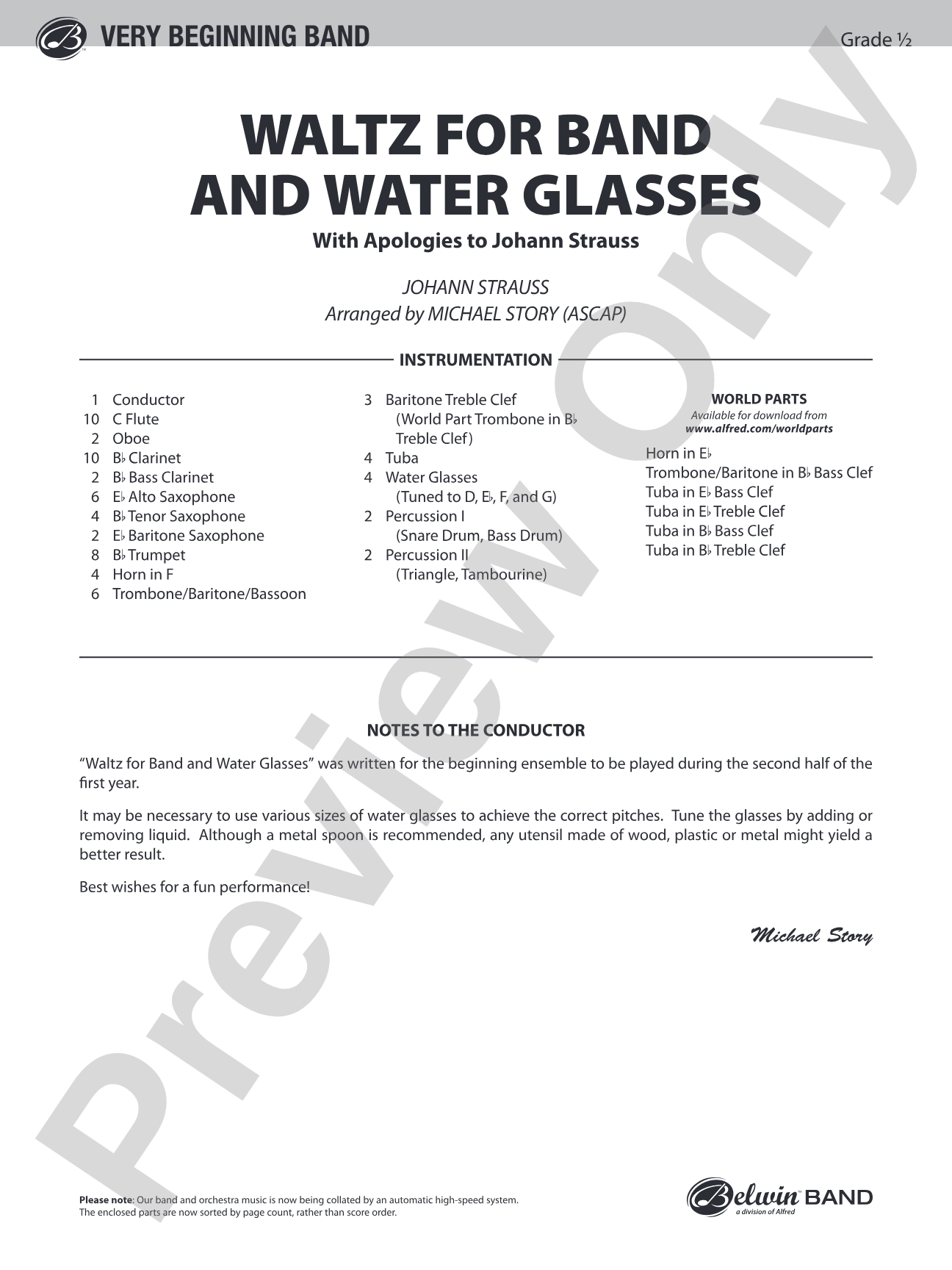 Waltz for Band and Water Glasses (with Apologies to Johann Strauss): Concert Band Conductor Score & Parts