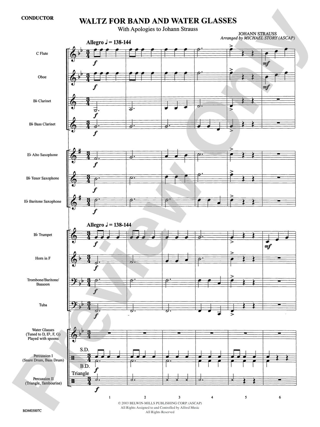 Waltz for Band and Water Glasses (with Apologies to Johann Strauss): Concert Band Conductor Score & Parts