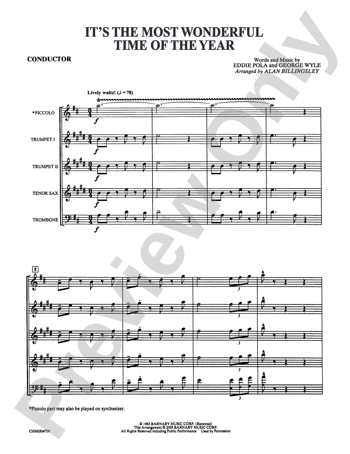 It's the Most Wonderful Time of the Year: Choral Instrumental Parts
