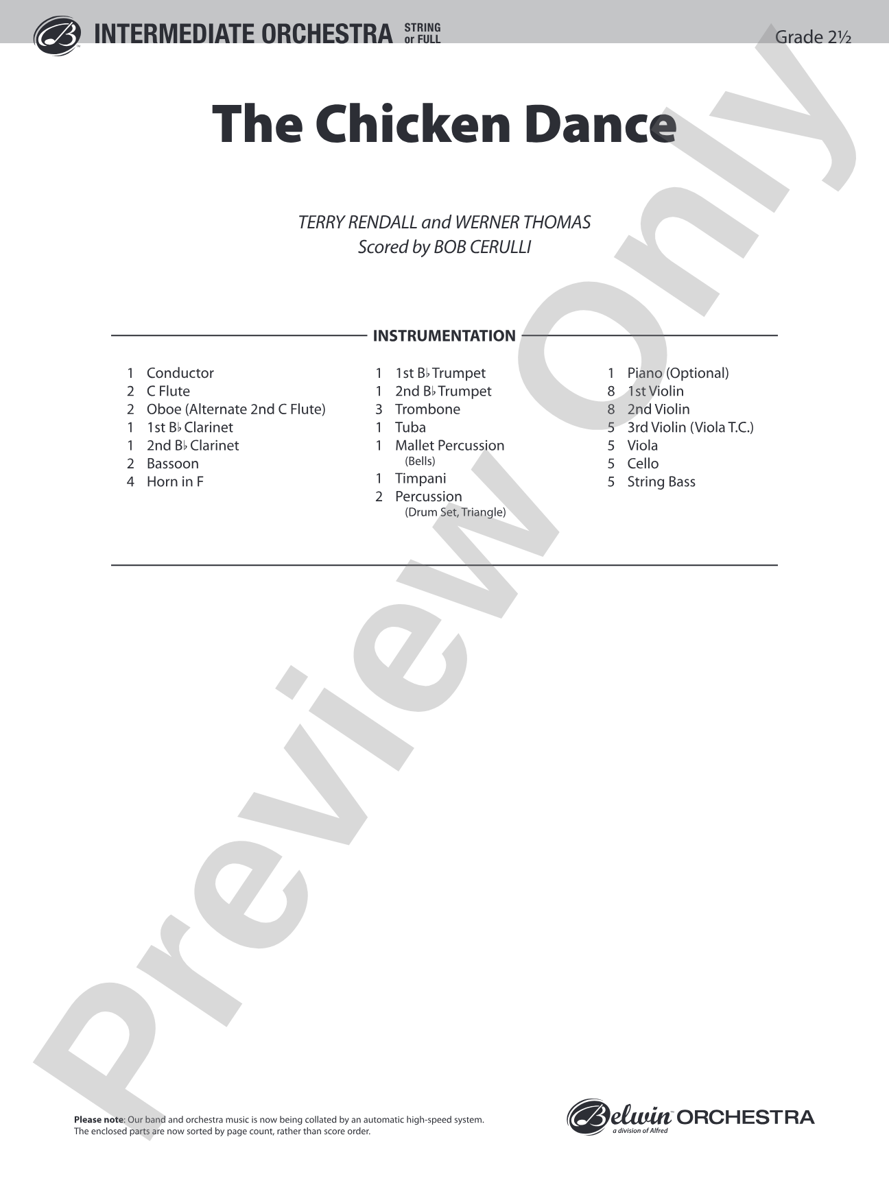 The Chicken Dance: Full Orchestra Conductor Score & Parts