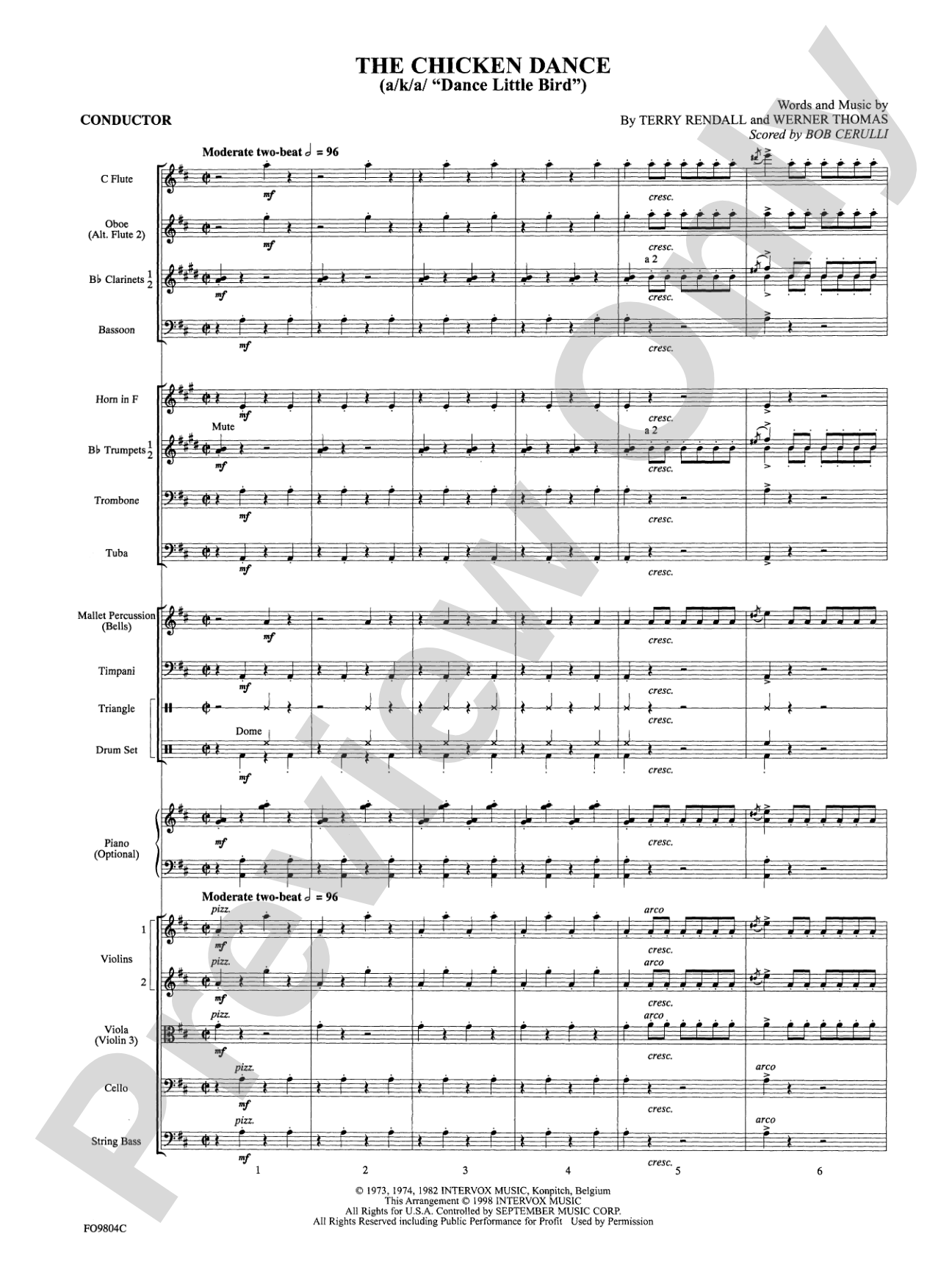 The Chicken Dance: Full Orchestra Conductor Score & Parts