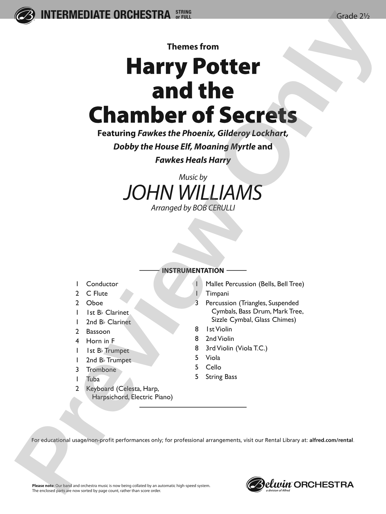 Harry Potter and the Chamber of Secrets, Themes from: Full Orchestra Conductor Score & Parts
