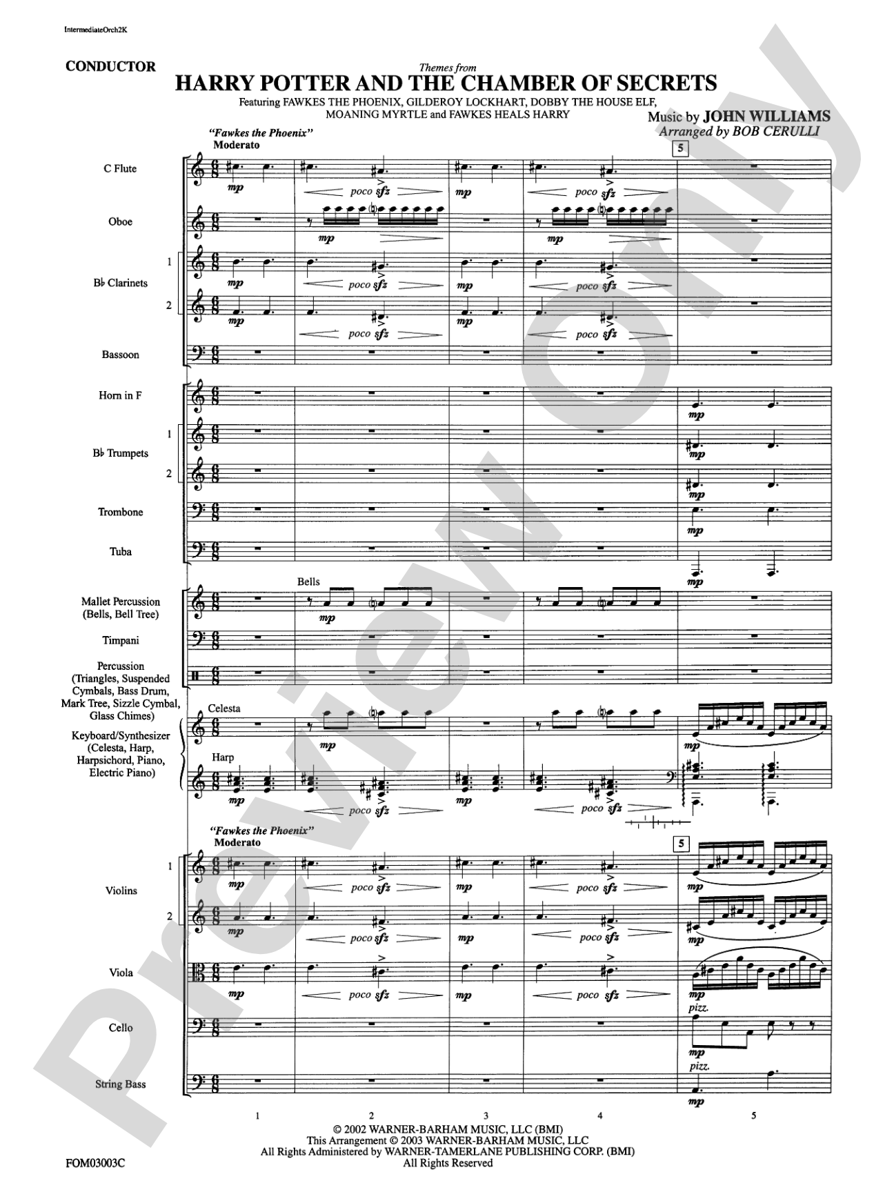 Harry Potter and the Chamber of Secrets, Themes from: Full Orchestra Conductor Score & Parts