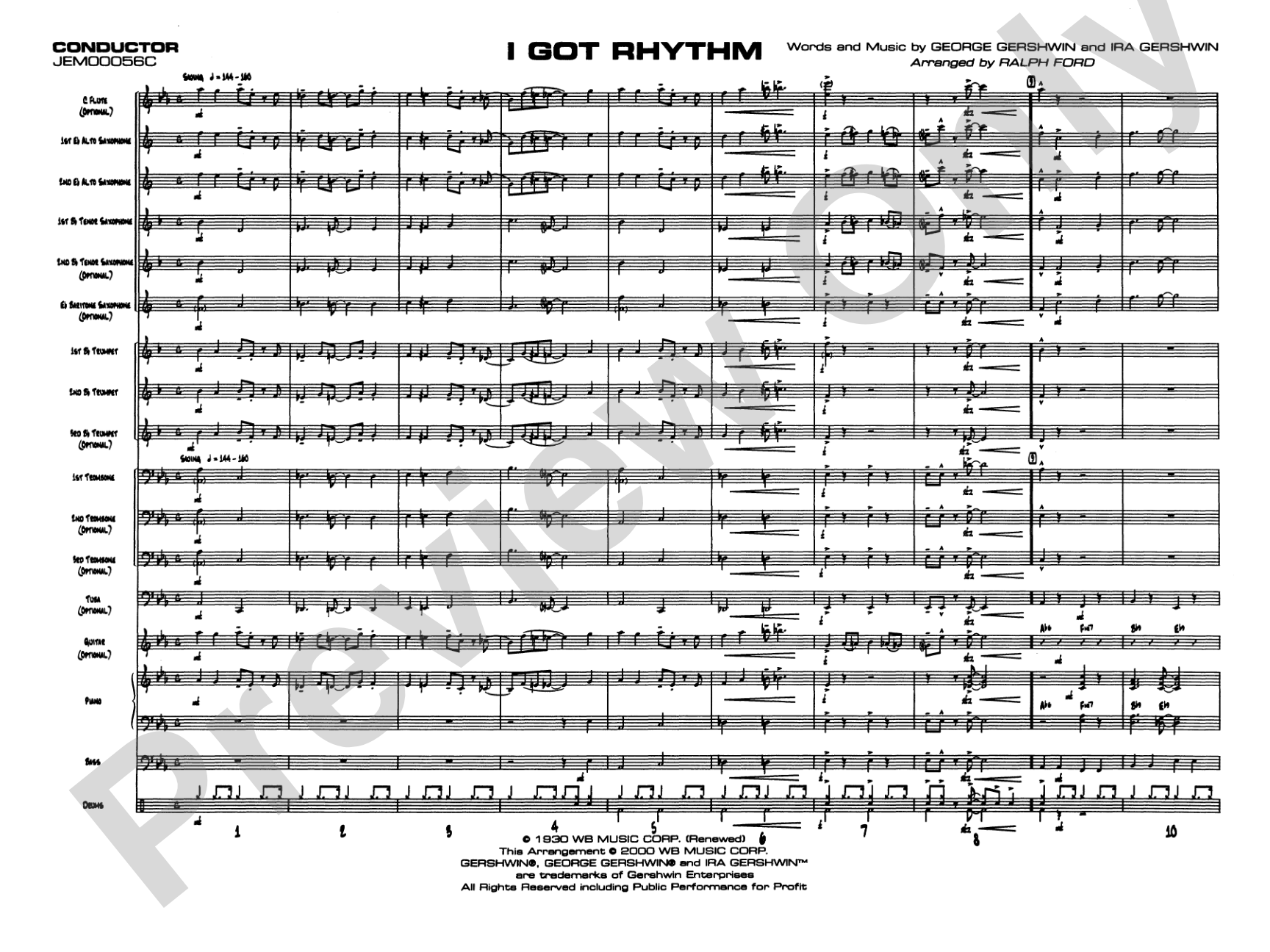 I Got Rhythm: Jazz Ensemble Conductor Score & Parts