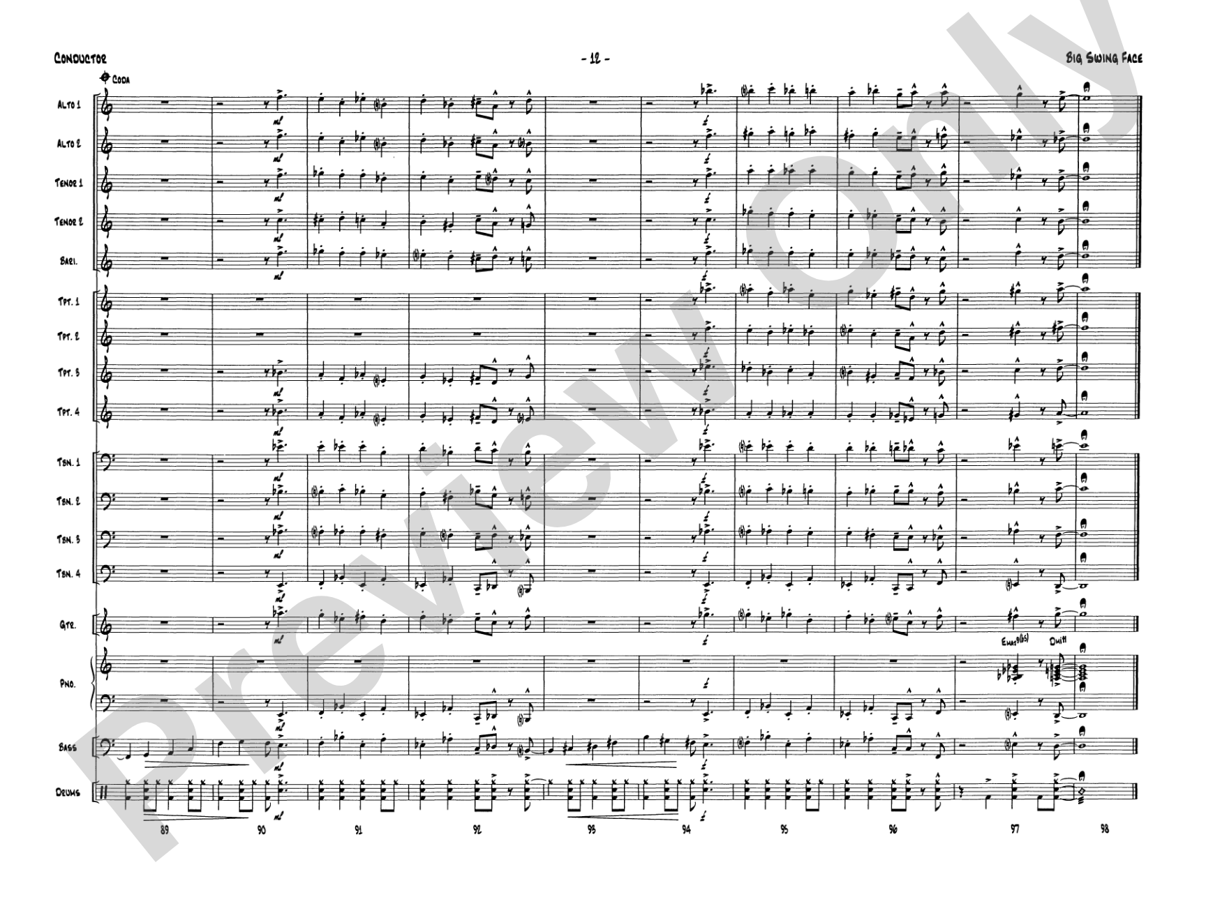 Big Swing Face: Jazz Ensemble Conductor Score & Parts