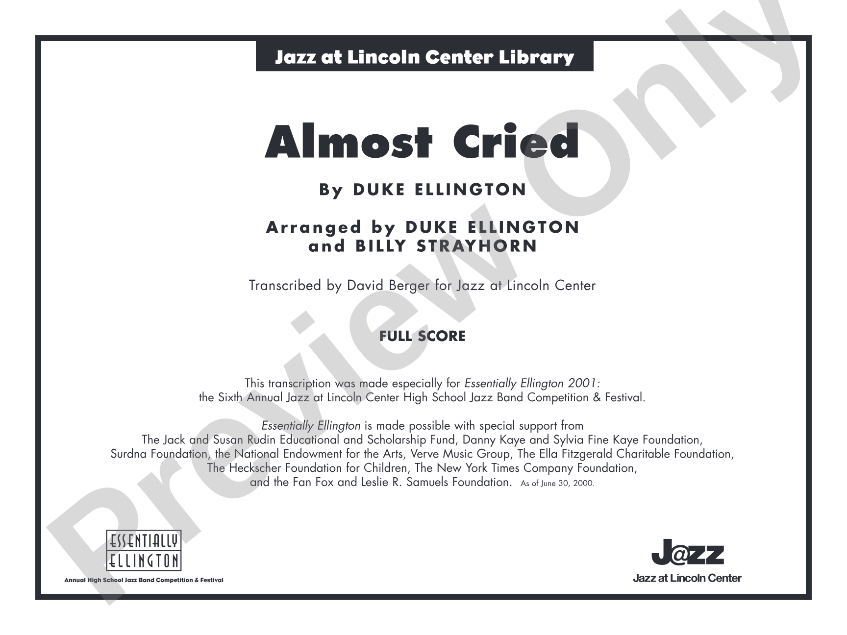 Almost Cried: Jazz Ensemble Conductor Score & Parts