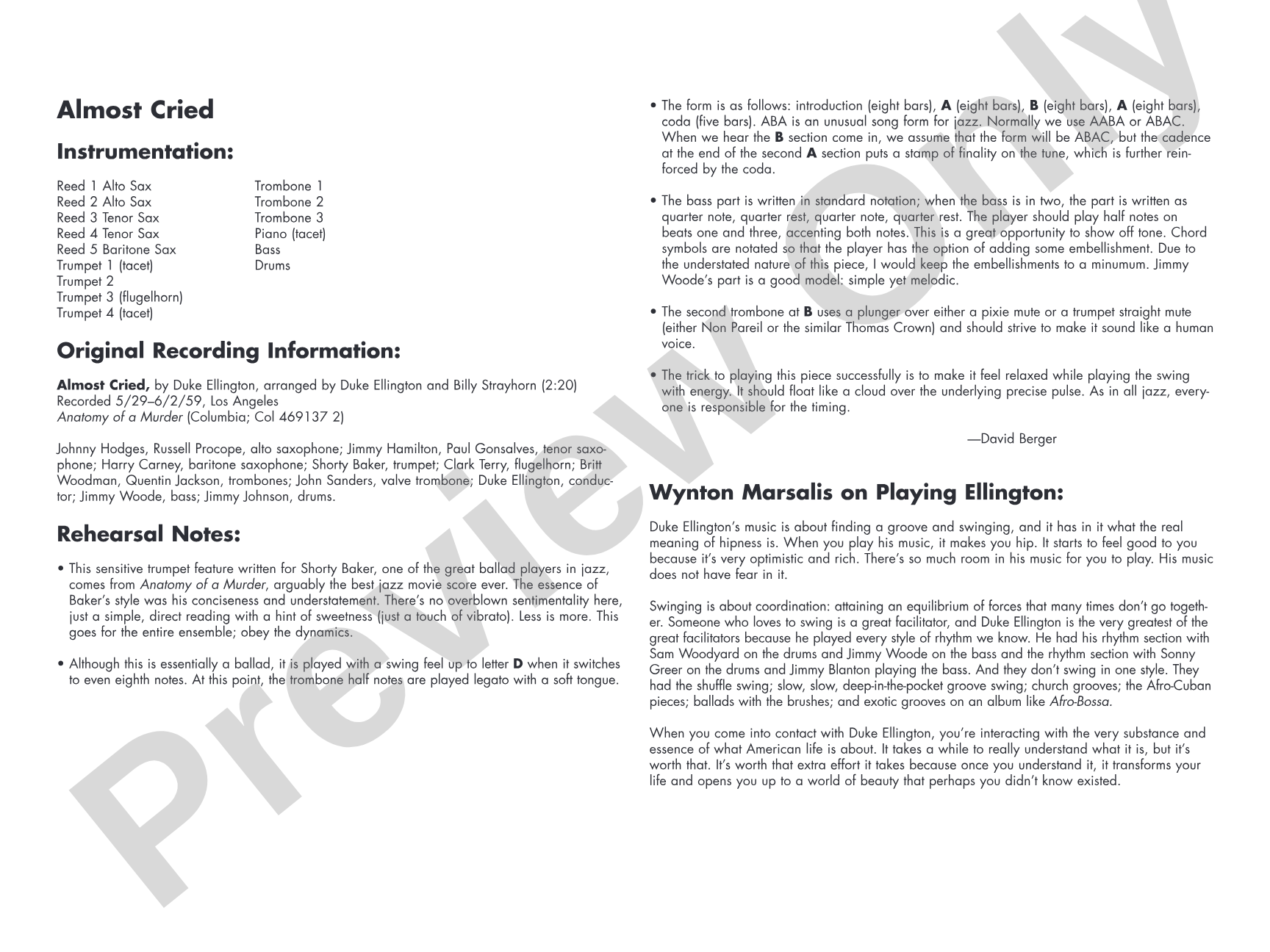 Almost Cried: Jazz Ensemble Conductor Score & Parts