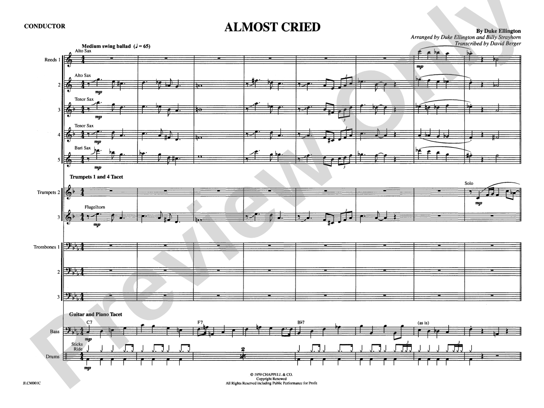 Almost Cried: Jazz Ensemble Conductor Score & Parts