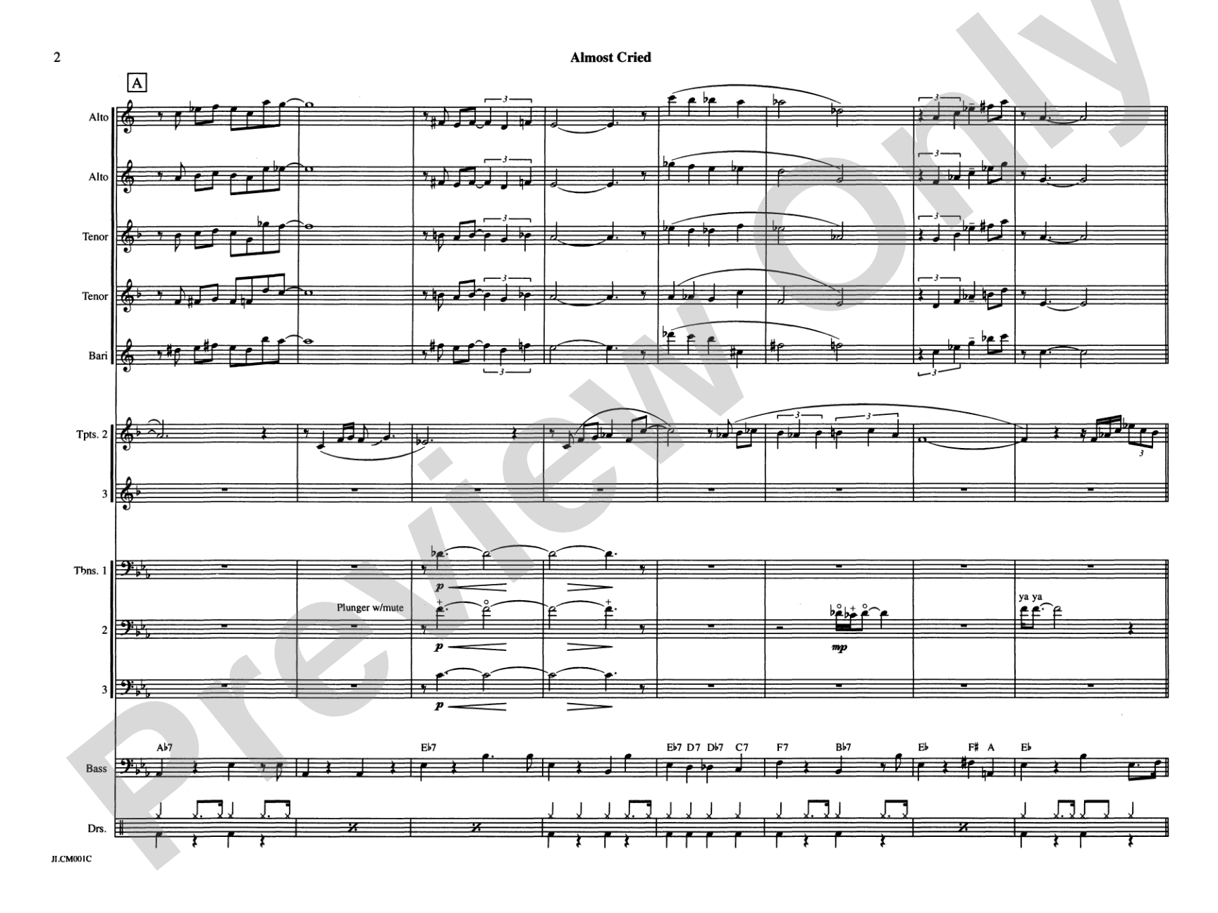 Almost Cried: Jazz Ensemble Conductor Score & Parts