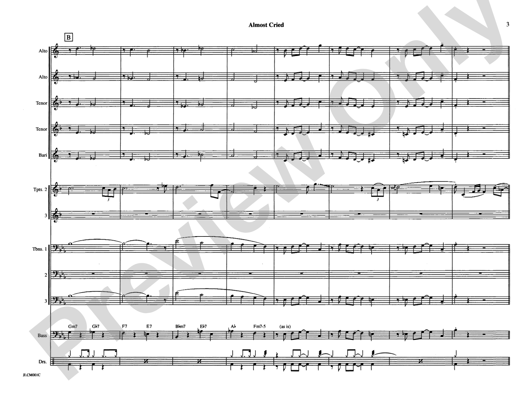 Almost Cried: Jazz Ensemble Conductor Score & Parts