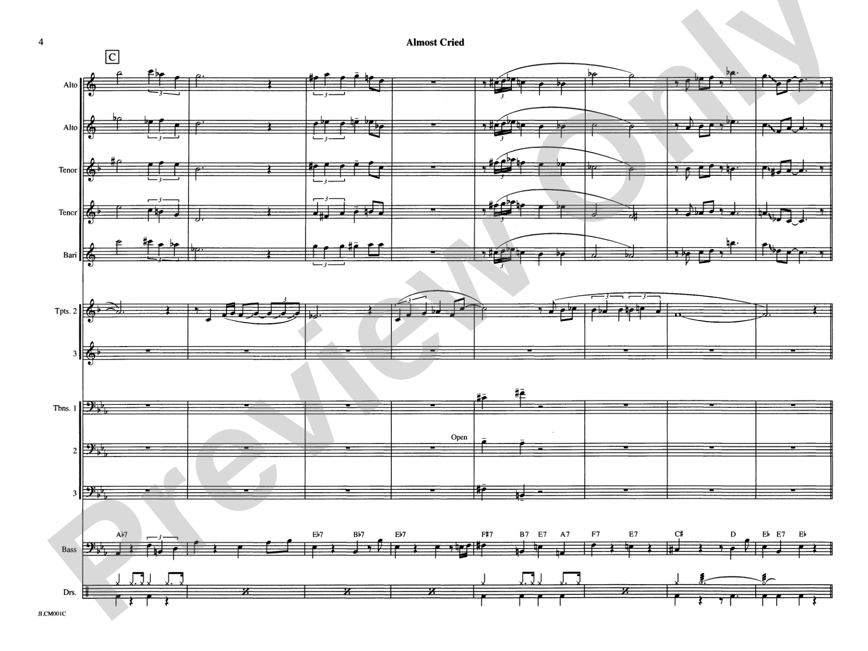 Almost Cried: Jazz Ensemble Conductor Score & Parts