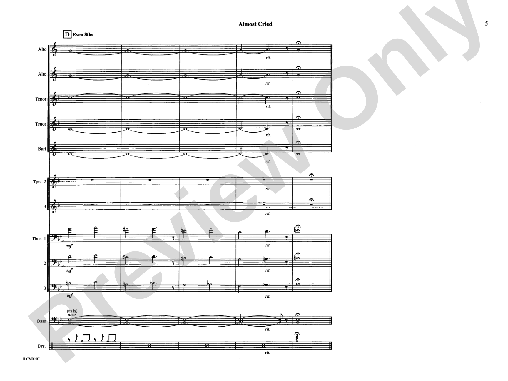 Almost Cried: Jazz Ensemble Conductor Score & Parts