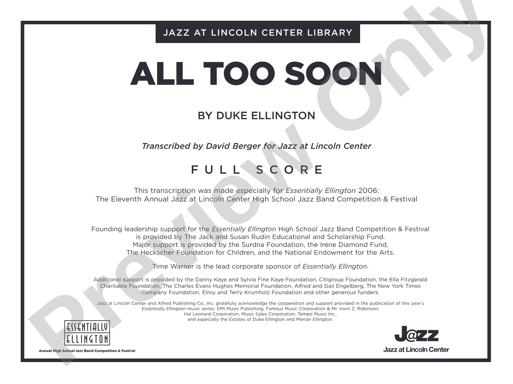 All Too Soon: Jazz Ensemble Conductor Score & Parts