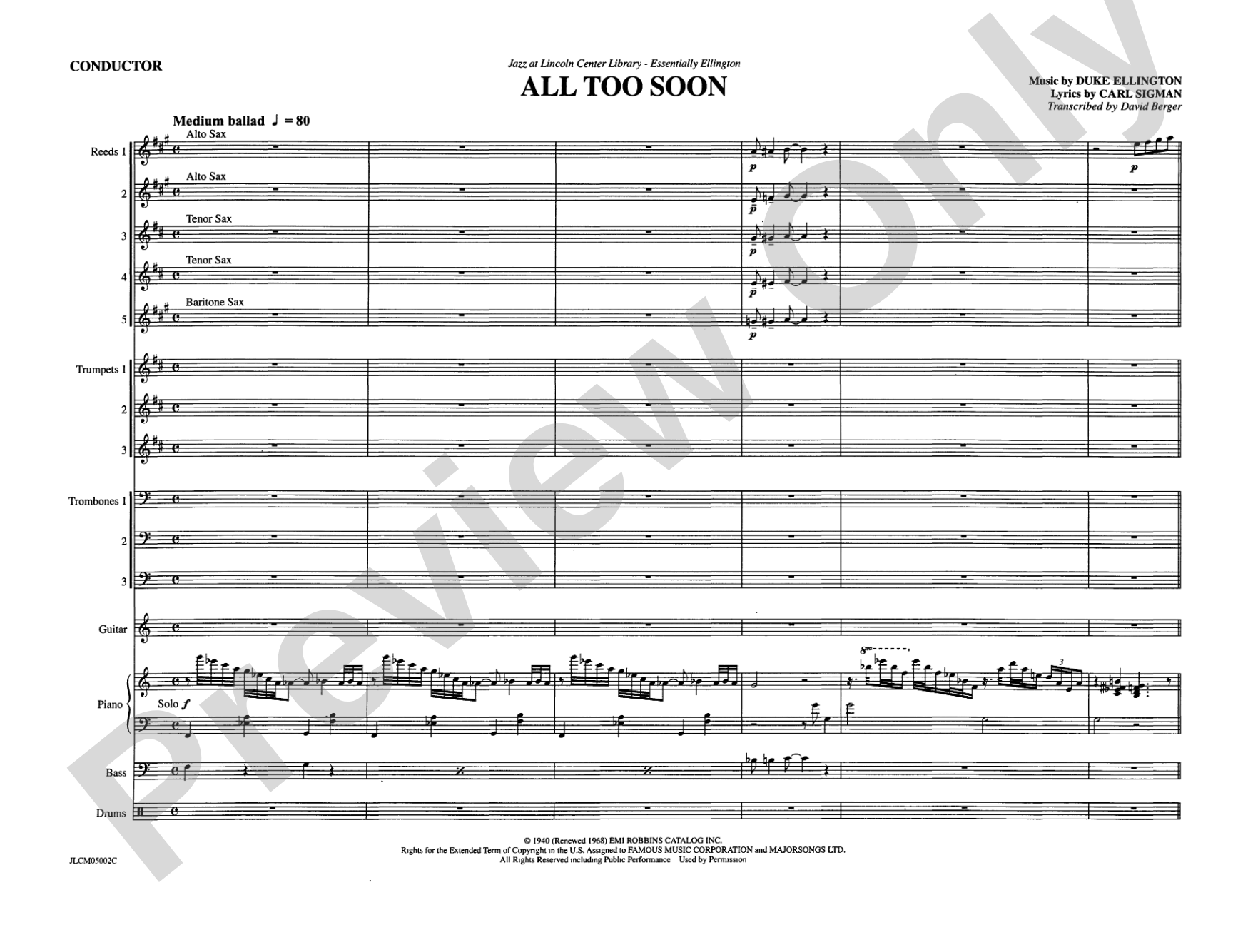 All Too Soon: Jazz Ensemble Conductor Score & Parts