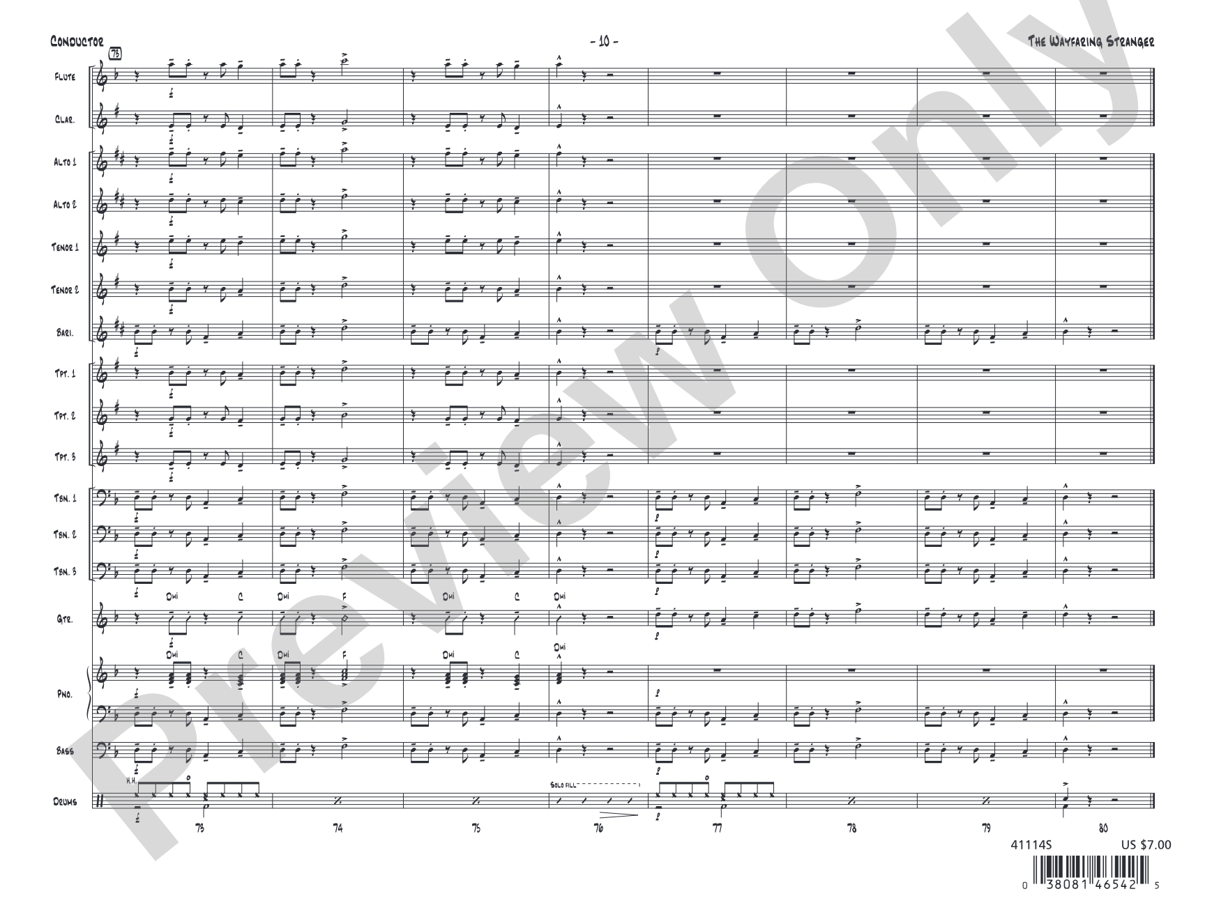The Wayfaring Stranger: Jazz Ensemble Conductor Score & Parts