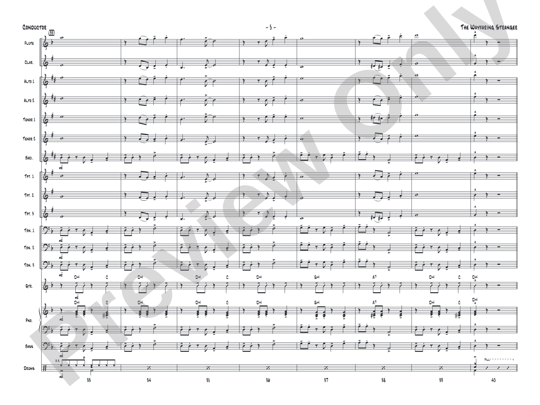 The Wayfaring Stranger: Jazz Ensemble Conductor Score & Parts