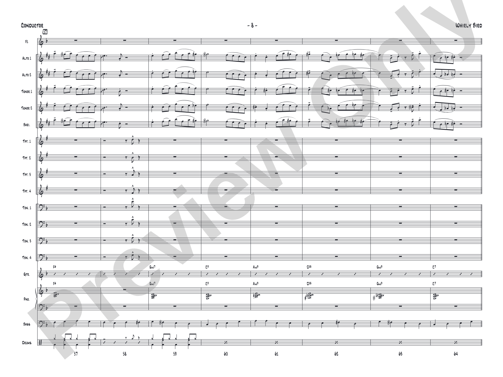 Whirly Bird: Jazz Ensemble Conductor Score & Parts