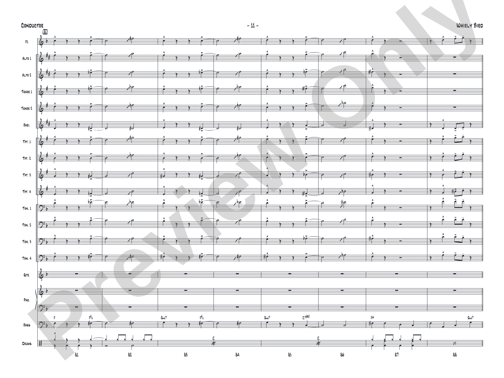 Whirly Bird: Jazz Ensemble Conductor Score & Parts