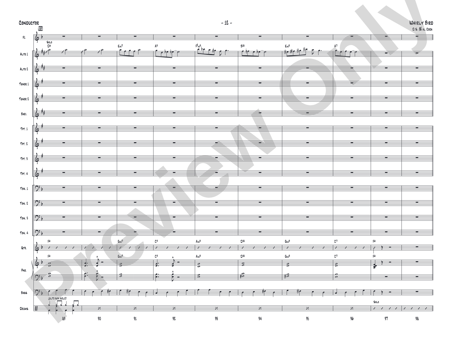 Whirly Bird: Jazz Ensemble Conductor Score & Parts