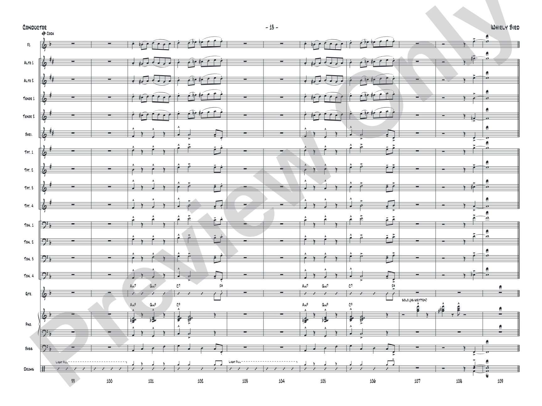 Whirly Bird: Jazz Ensemble Conductor Score & Parts