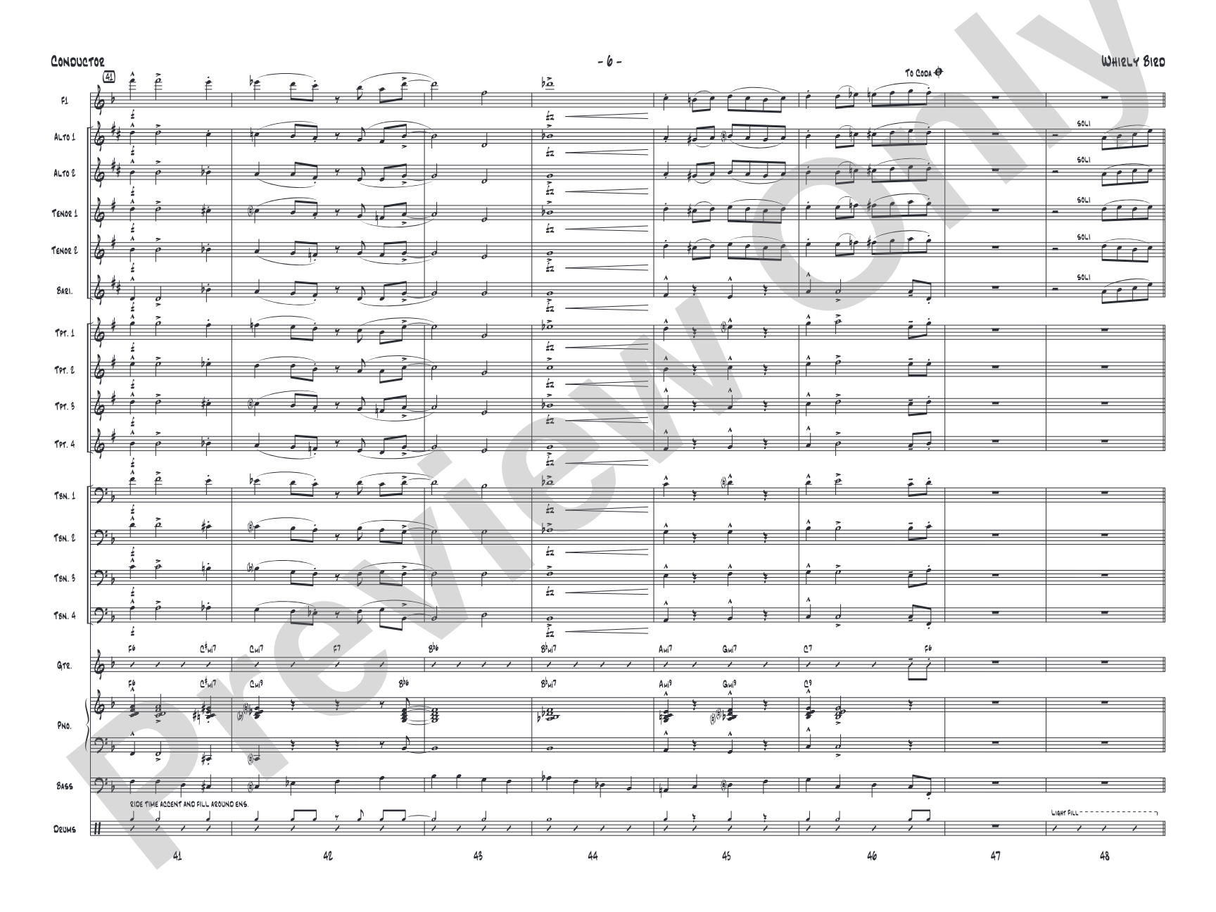 Whirly Bird: Jazz Ensemble Conductor Score & Parts
